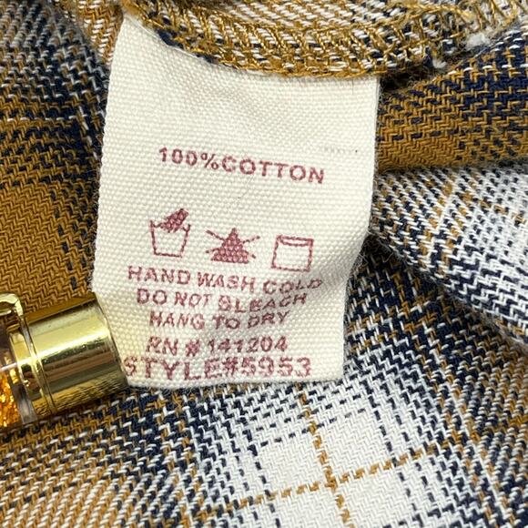 Hem & Thread Plaid 3/4 Button Floral Roll Cuff Collared Fall Autumn Shirt Large - Picture 7 of 9